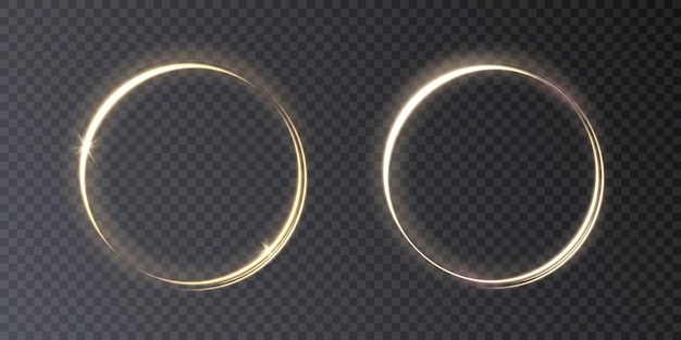 Light gold circle. Round golden line light effect. Glowing golden circle. PNG. EPS vector