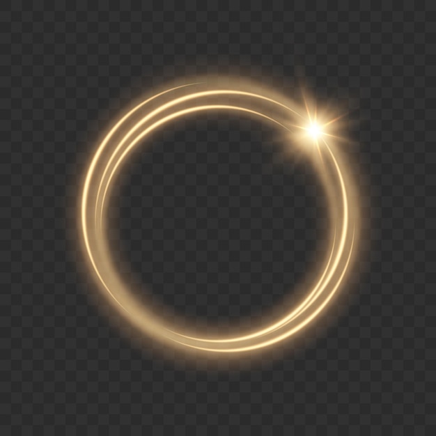 Light gold circle. Round golden line light effect. Glowing golden circle with neon effect. PNG. eps