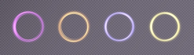 Light gold circle. Round golden line light effect. Glowing golden circle with neon effect. PNG