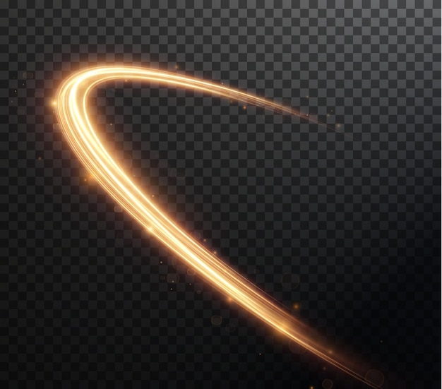 Light golden Twirl. Curve light effect of golden line. Luminous golden circle.