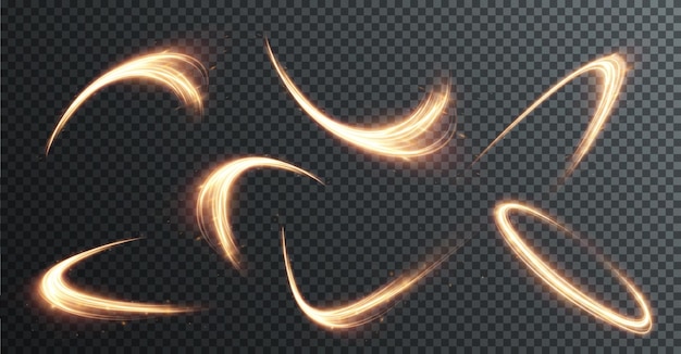 Light golden Twirl png. Curve light effect of golden line. Luminous golden circle.