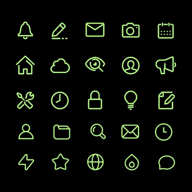 light green color set of UI icons user interface vector icons