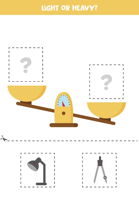 Light, heavy or equal. Cut pictures below and glue to the right box.