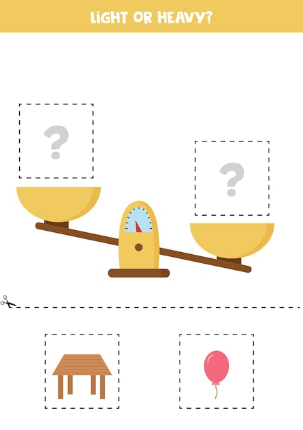 Light heavy or equal Cut pictures below and glue to the right box