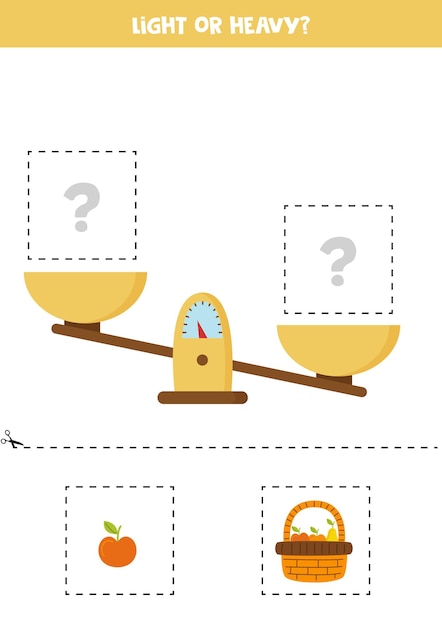 Light heavy or equal Cut pictures below and glue to the right box