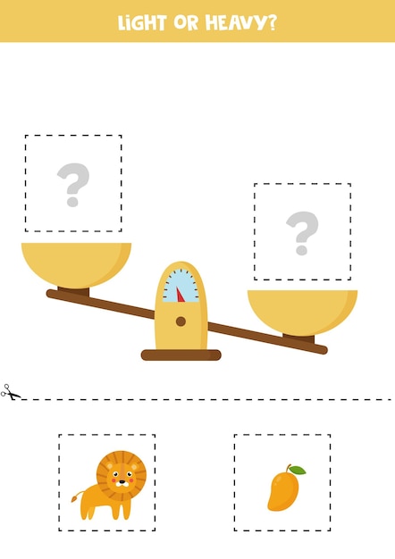 Light heavy or equal Cut pictures below and glue to the right box