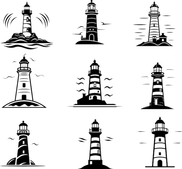 light house black and white silhouette vector illustration