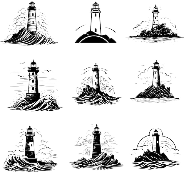 light house black and white silhouette vector illustration