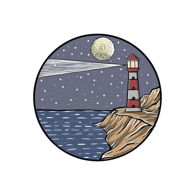 Light house hand drawn vintage logo illustration