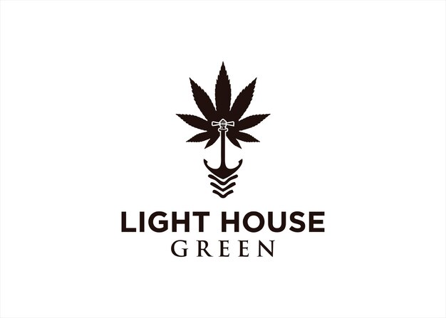 Vector light house logo design security sea with abstract leaf tree nature concept