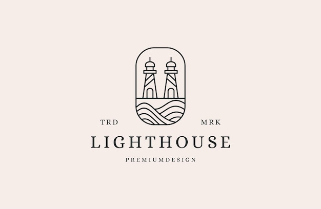 Light House Logo vintage line art vector illustration design