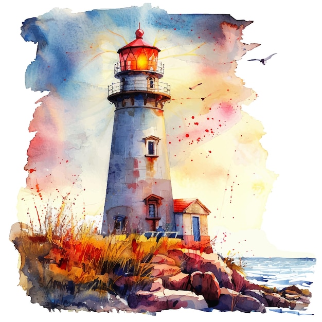 light house painting watercolour vector illustration for background