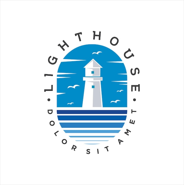 Light houses and ocean waves logo design template