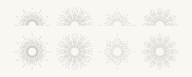 Light ray sunburst set Linear drawing in vintage style Vector EPS 10