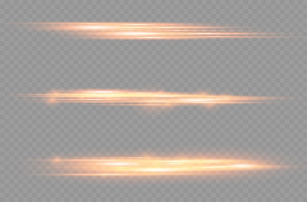 Light rays flash golden horizontal lens flares pack laser beams glow orange line beautiful flare