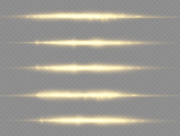 Light rays flash golden horizontal lens flares pack laser beams glow yellow line beautiful flare