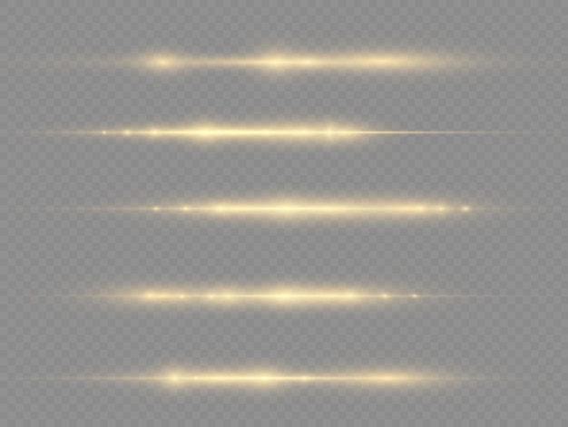 Light rays flash golden horizontal lens flares pack laser beams glow yellow line beautiful flare