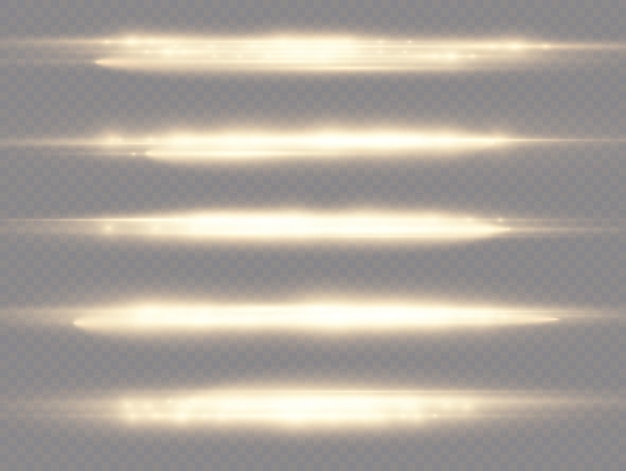 Light rays flash golden horizontal lens flares pack laser beams glow yellow line beautiful flare