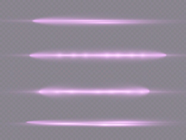 Light rays flash purple horizontal lens flares pack laser beams glow violet line beautiful flare