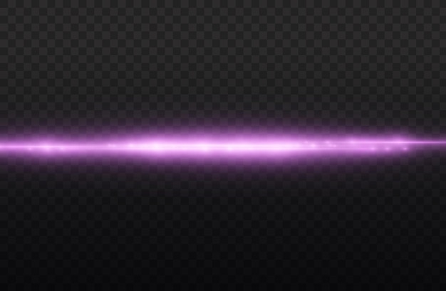 Light rays flash purple horizontal lens flares pack laser beams glow violet line beautiful flare