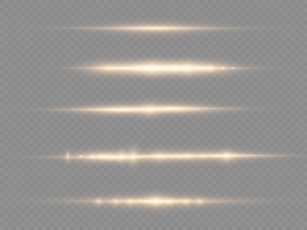 Light rays flash yellow horizontal lens flares pack laser beams glow yellow line beautiful flare