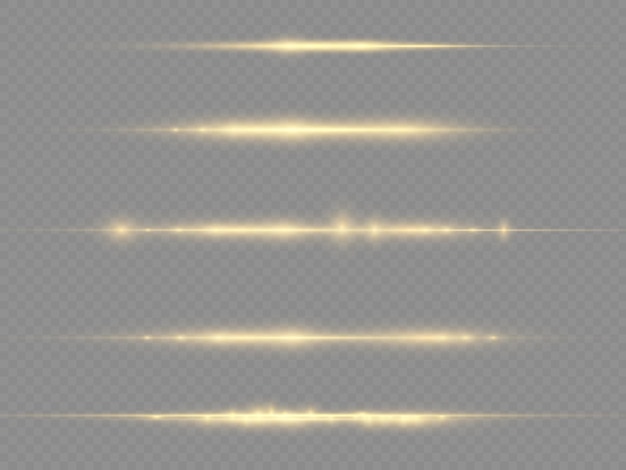 Light rays flash yellow horizontal lens flares pack laser beams glow yellow line beautiful flare