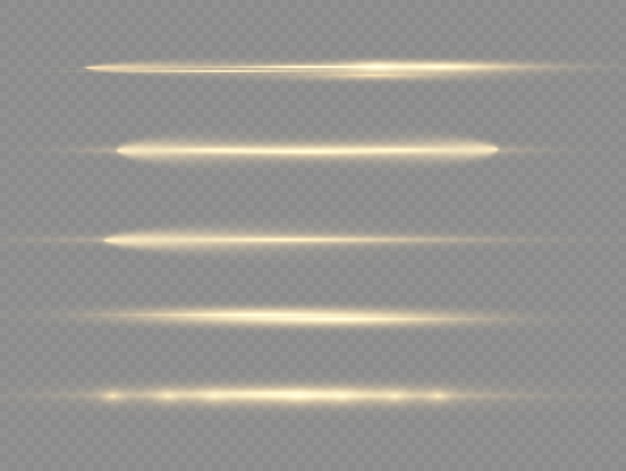 Light rays flash yellow horizontal lens flares pack laser beams glow yellow line beautiful flare