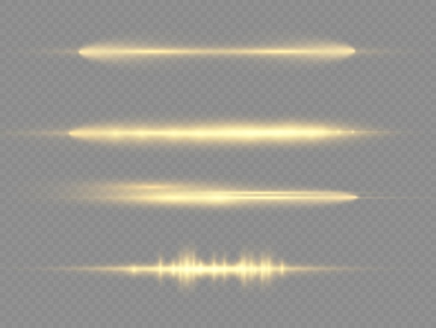 Light rays flash yellow horizontal lens flares pack laser beams glow yellow line beautiful flare