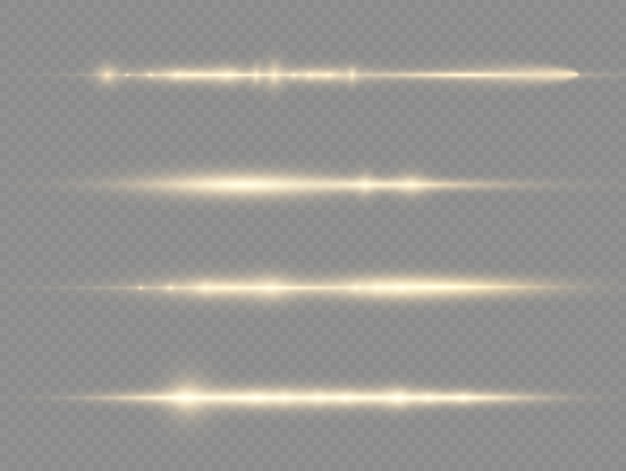 Light rays flash yellow horizontal lens flares pack laser beams glow yellow line beautiful flare