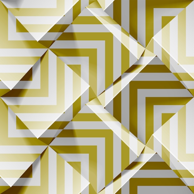 Light seamless geometric pattern. Realistic  cubes with golden strips.