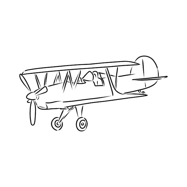 Light single-engine aircraft with pilot flies against the background of an abstract landscape. Vector illustration.