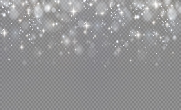 light sparkling dust with white sparkling stars on a transparent background