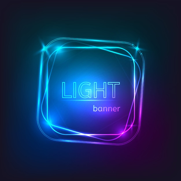 Light square banner. Square frame with glowing and lights