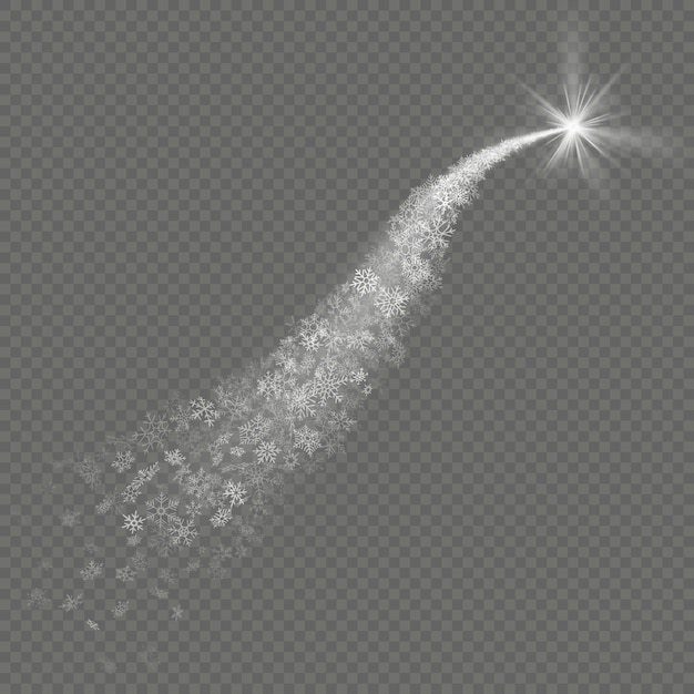 Light trace effect stars bursts with snowflakes isolated