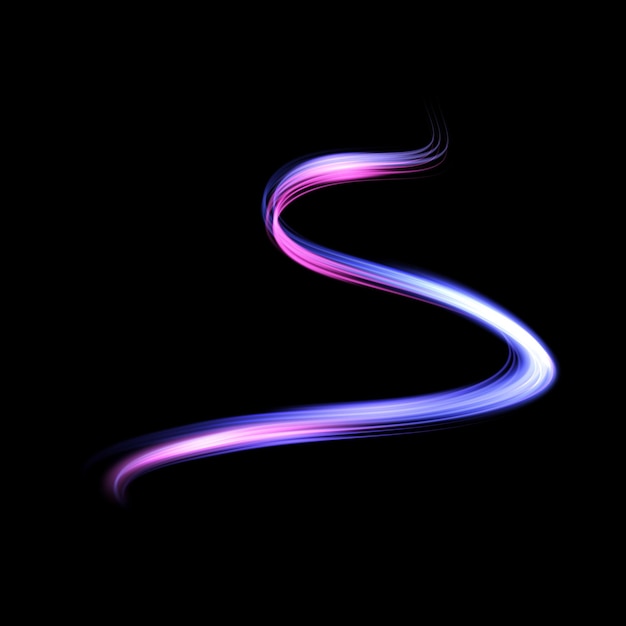 Light whirl. Curve neon line light effect. Glowing blue purple curved line for gaming industry adver