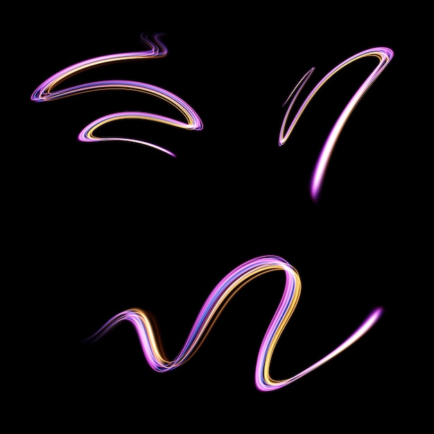 Light whirl. Curve neon line light effect. Glowing blue purple curved line for gaming industry adver