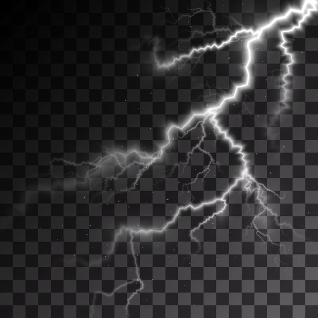 Light white isolated vector lightning png. Magic light abstract lines. Realistic natural lightning.