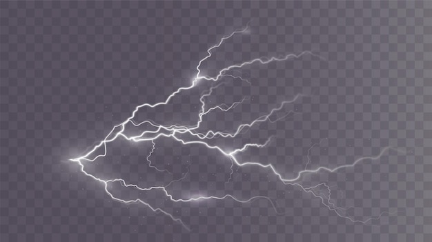 Light white isolated vector lightning png. Magic light abstract lines. Realistic natural lightning.