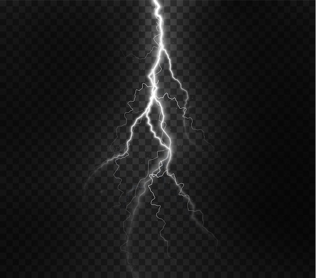 Light white isolated vector lightning png. Magic light abstract lines. Realistic natural lightning.