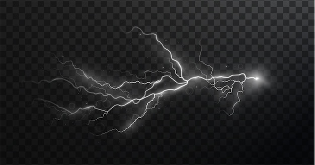 Light white isolated vector lightning png. Magic light abstract lines. Realistic natural lightning.