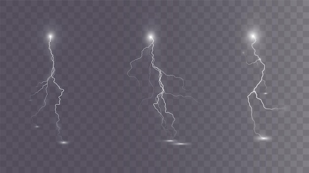 Light white isolated vector lightning png. Magic light abstract lines. Realistic natural lightning.