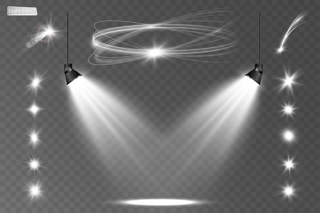 Light white wave and spotlight shine effectvector glow line sparkle shine Silver wavy effects