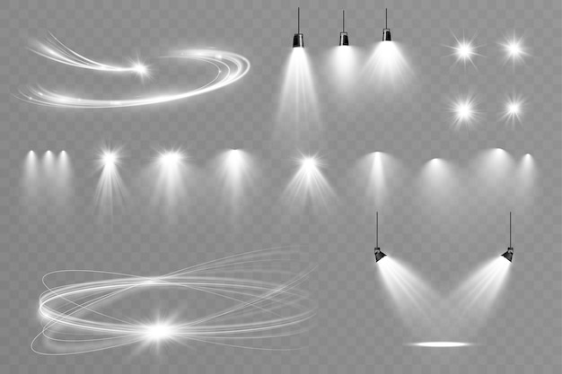 Light white wave and spotlightmeteor shine effectvector glow line sparkle shine Silver wavy