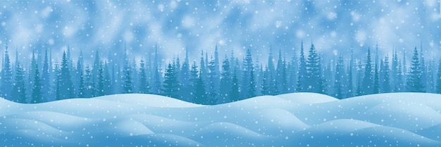 Light winter landscape snow drifts and trees it snows vector illustration panoramic