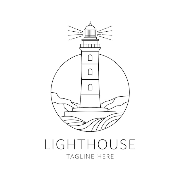 Lighthouse badge logo monoline style design isolated on white background