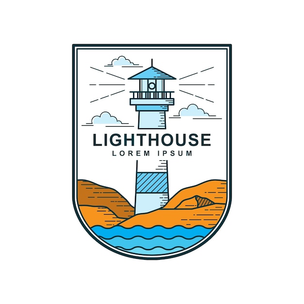 Lighthouse badge logo vector illustration isolated on white background