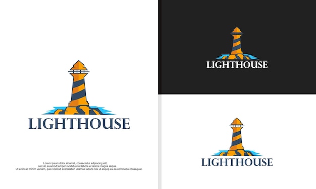 Lighthouse Beacon logo icon Vector Illustration Modern linear simple logotype template Lighthouses and ocean waves