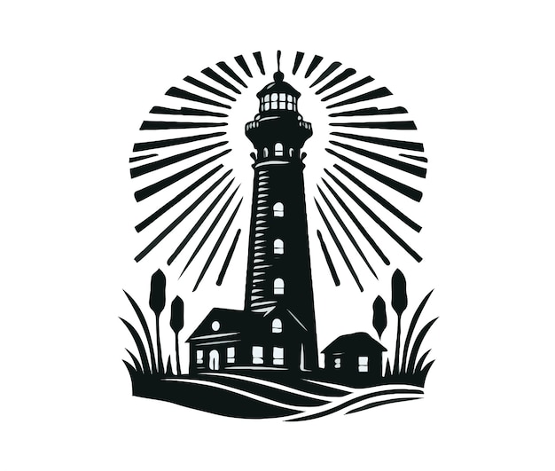 Lighthouse black vector illustration silhouette laser cutting For reuse