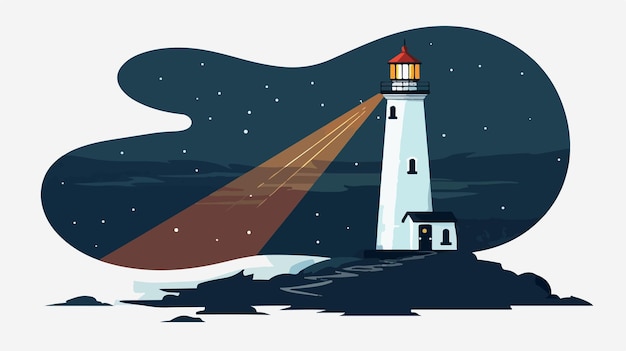 Vector lighthouse collage at night with beam of light professional stock photo