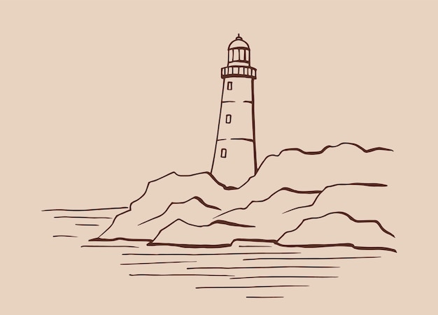 Lighthouse Hand drawn illustration converted to vector Sea coast graphic landscape sketch illustration vector